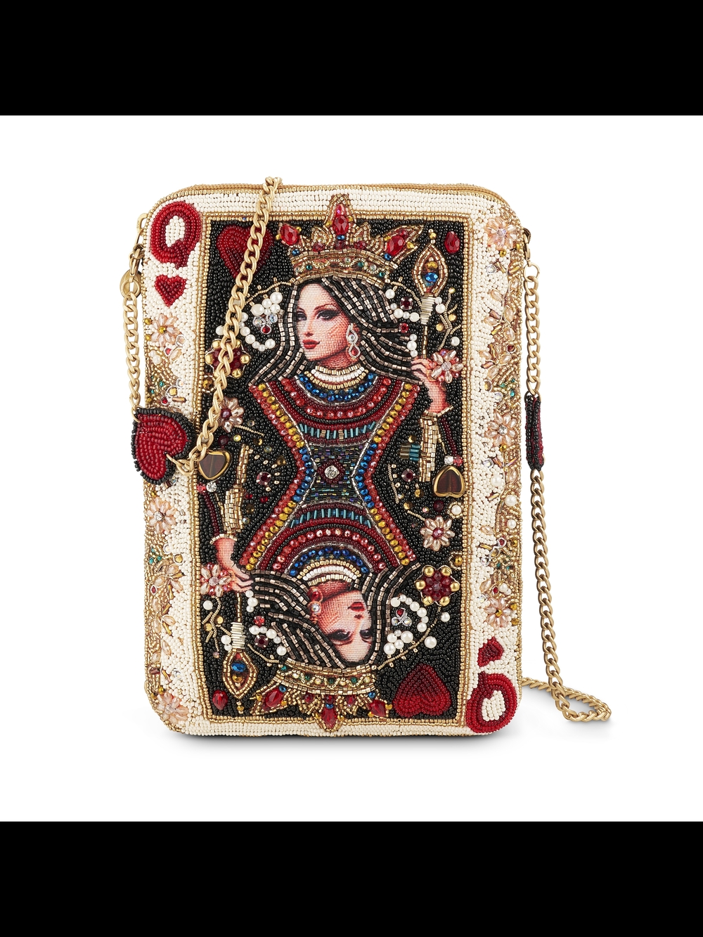 Beaded Queen of Hearts Crossbody Bag - Gold/Black/Red